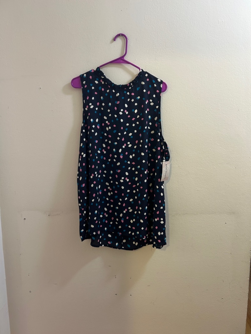 mittoshop Navy Sleeveless Blouse with Pink, Blue & White Dot Print